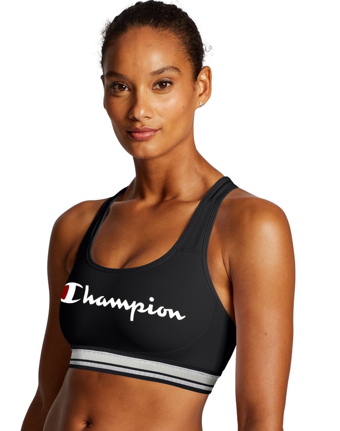 Champion Womens Sports Bra NZ - The Absolute Workout Script Logo Black ( 8456-EFWQV )